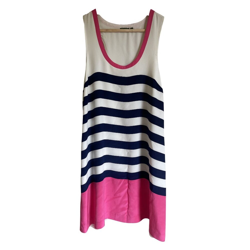The Letter Navy Blue Cream Pink Striped Shift Dress Sleeveless Size Small Racerb